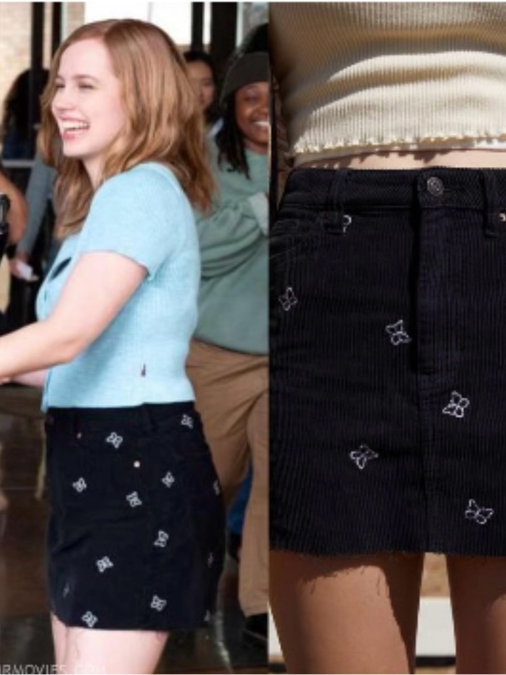 PacSun Black Butterfly Embroidered Corduroy Mini Skirt